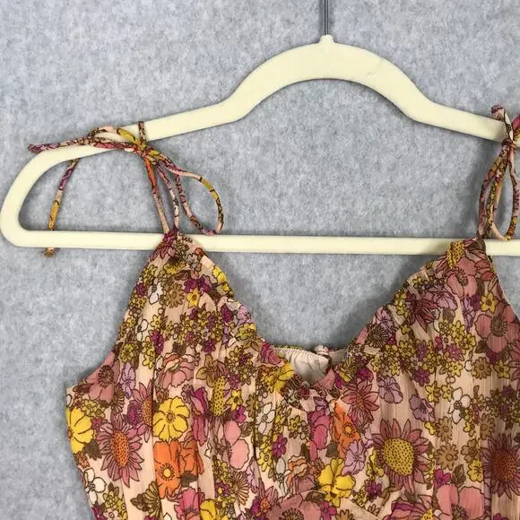 Patrons of Peace Crop Top Medium Orange Tank Floral Ruffle Boho Western‎ Tie Bow - Picture 2 of 10